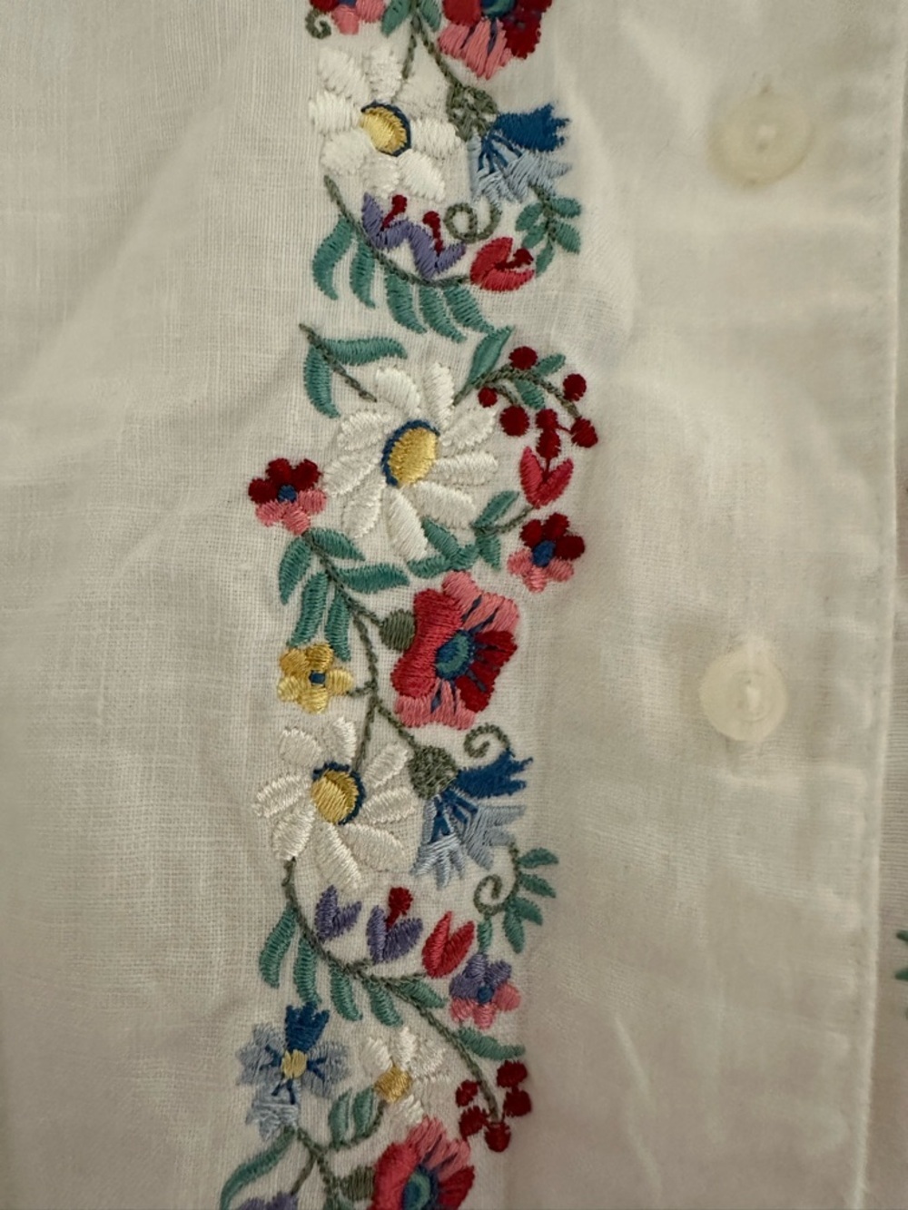 Vintage Ralph Lauren 100% Linen Floral Embroidered White L/S Button Shirt Top 1X - Picture 2 of 5